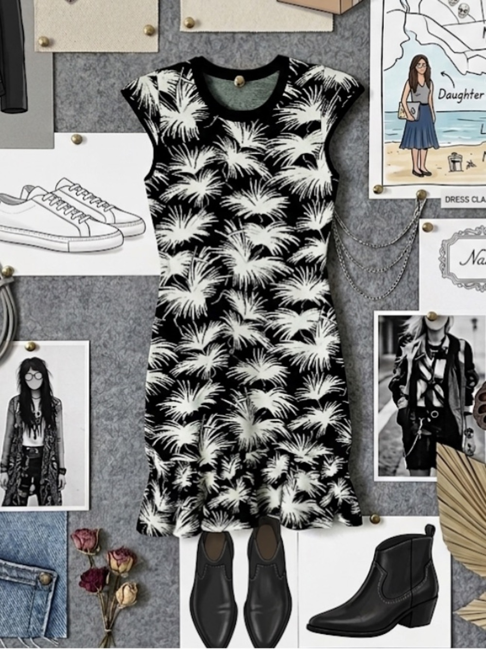 NWT! RACHEL Rachel Roy drop waist palm tree dress